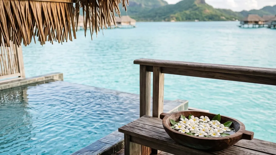 Symbolbild zu Le Bora Bora by Pearl Resorts: Motu-Resort in polynesischem Besitz, mit Poolvillen und Blick auf den Mount Otemanu